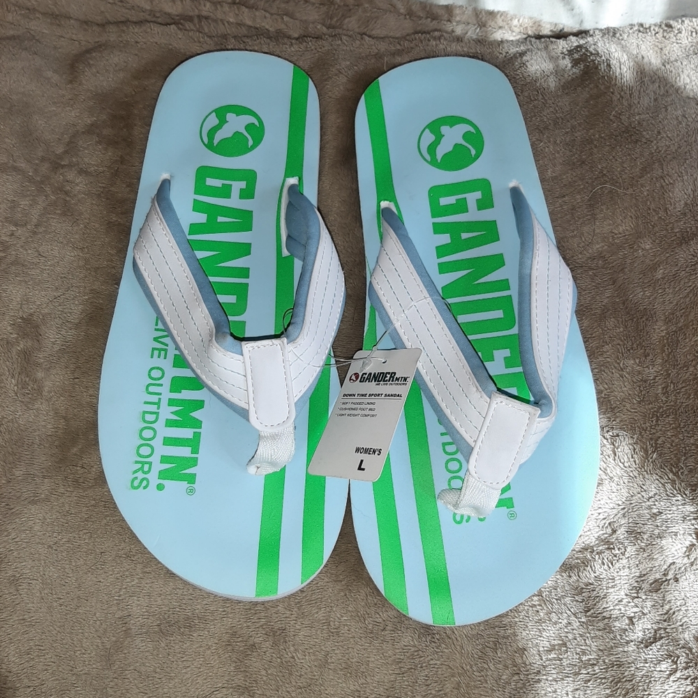 Blue green white flip flop/thong sandals